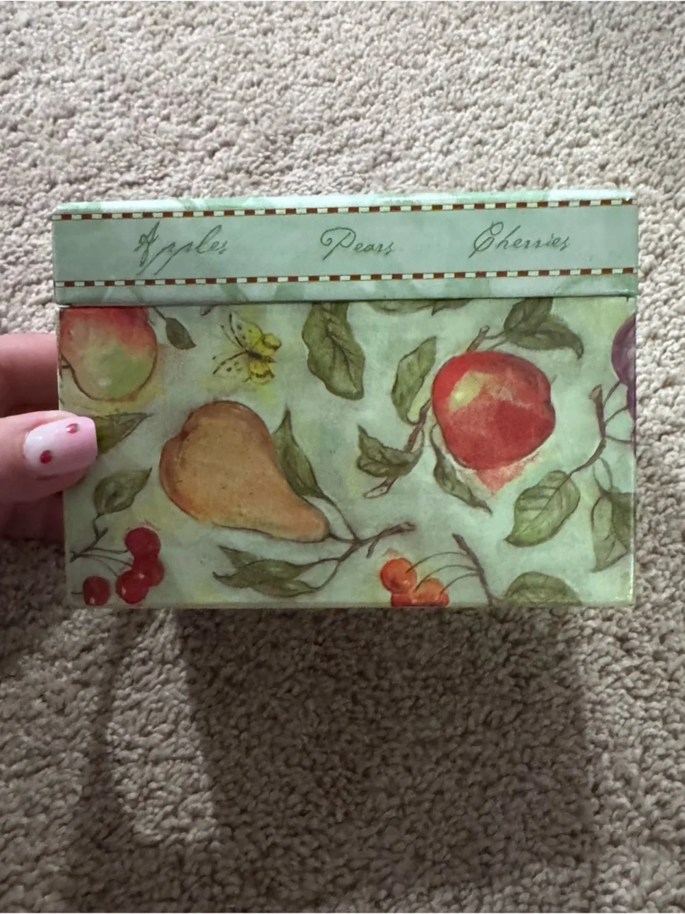 Vintage 1990s 2000s 3x5” Index Card Recipe Holder Box Pumpkins Fruits Apples